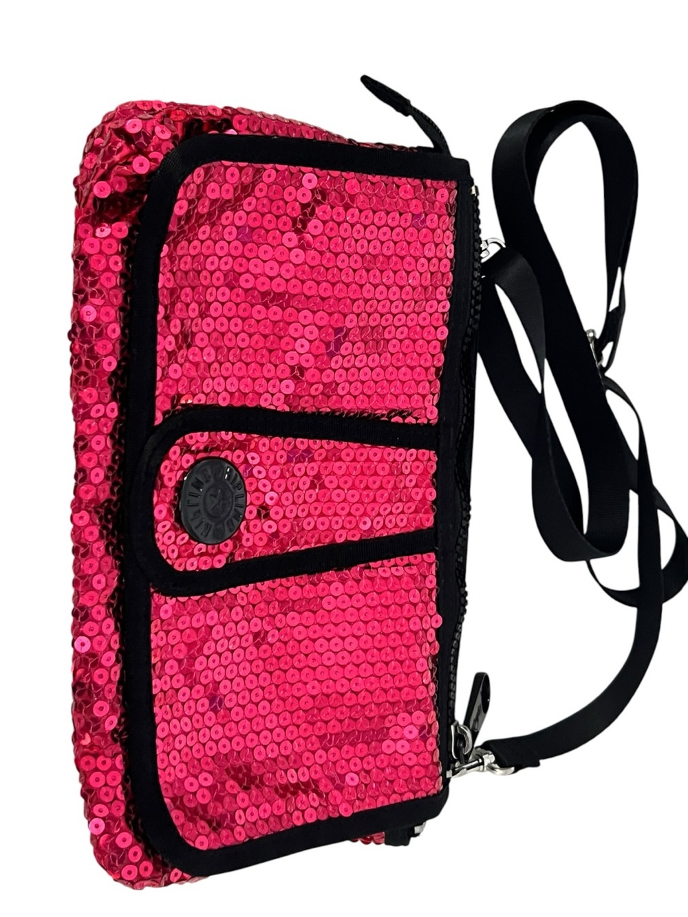 Kipling Hot Pink Sequin Crossbody Bag with Black Trim